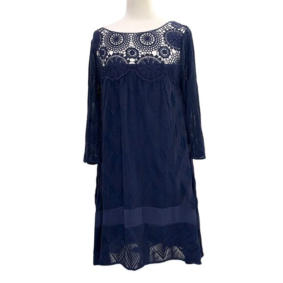 HOLDING HORSES Dresses & Skirts - Holding Horses Size S‎ Augusta Swing Dress Crochet Lace Navy Cottagecore Boho